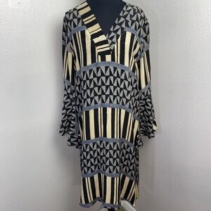 J. Catma Silk Kimono Women's Medium Black Blue Cream Geometric Wearable Art Boho